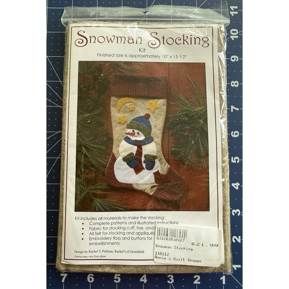 Rachel's of Greenfield 10"x15.5" Felt Christmas Holiday Snowman Stocking Kit